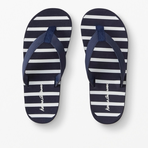 Hanna Anderson Striped Blue White Thong Flip Flops Rubber Waterpoof Pool Sz.11 - Picture 1 of 11